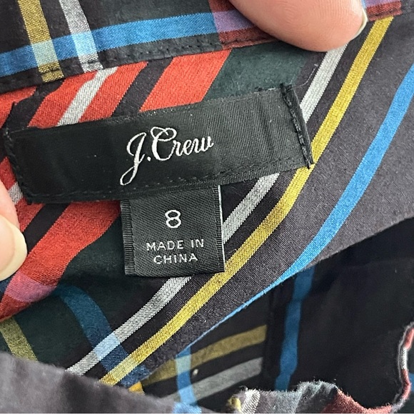 J. CREW | Plaid Rhinestone Button Shoulder Long Sleeve High-Low Top z 8 - Picture 9 of 12